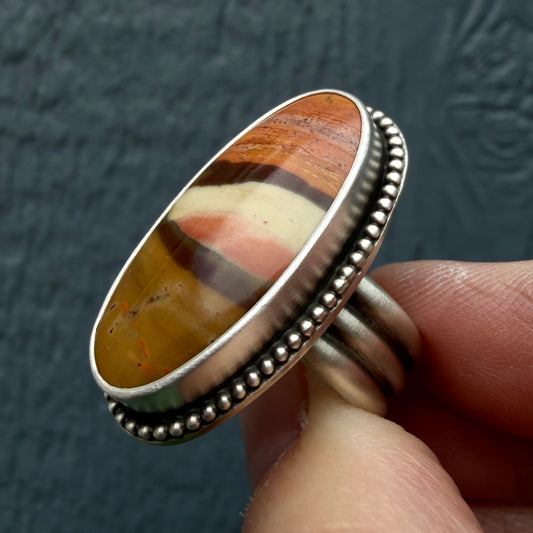 Polychrome Jasper Handcrafted Triple Band Ring Size 9