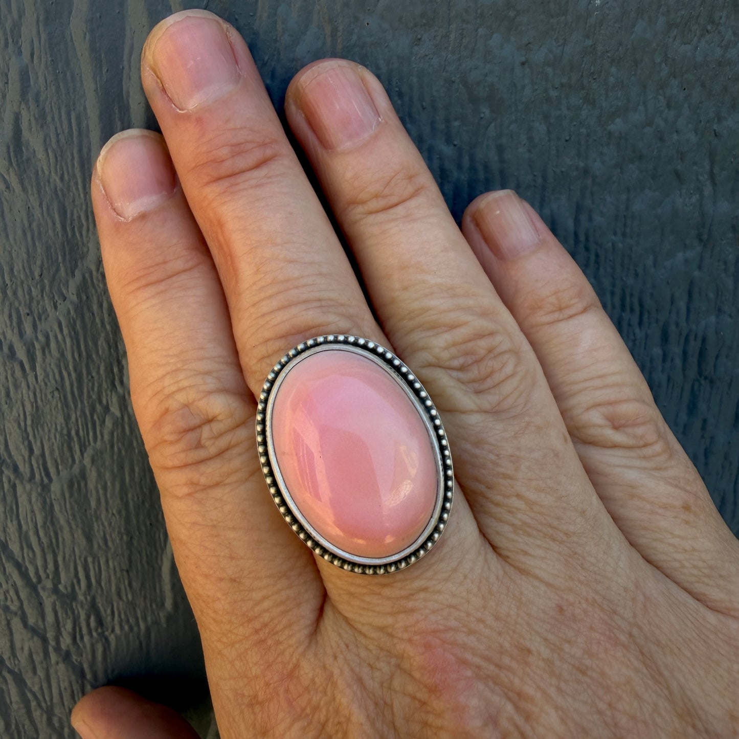Hand Stamped Pink Queen Conch Shell Ring Size 8