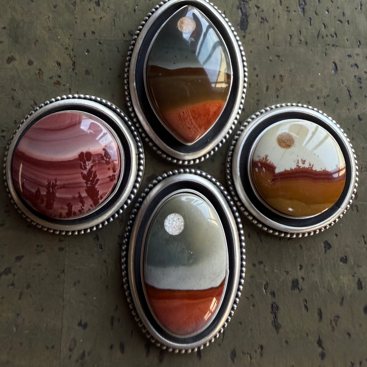 Made To Order: Polychrome Jasper Oval Shadowbox Moonscape Ring or Necklace