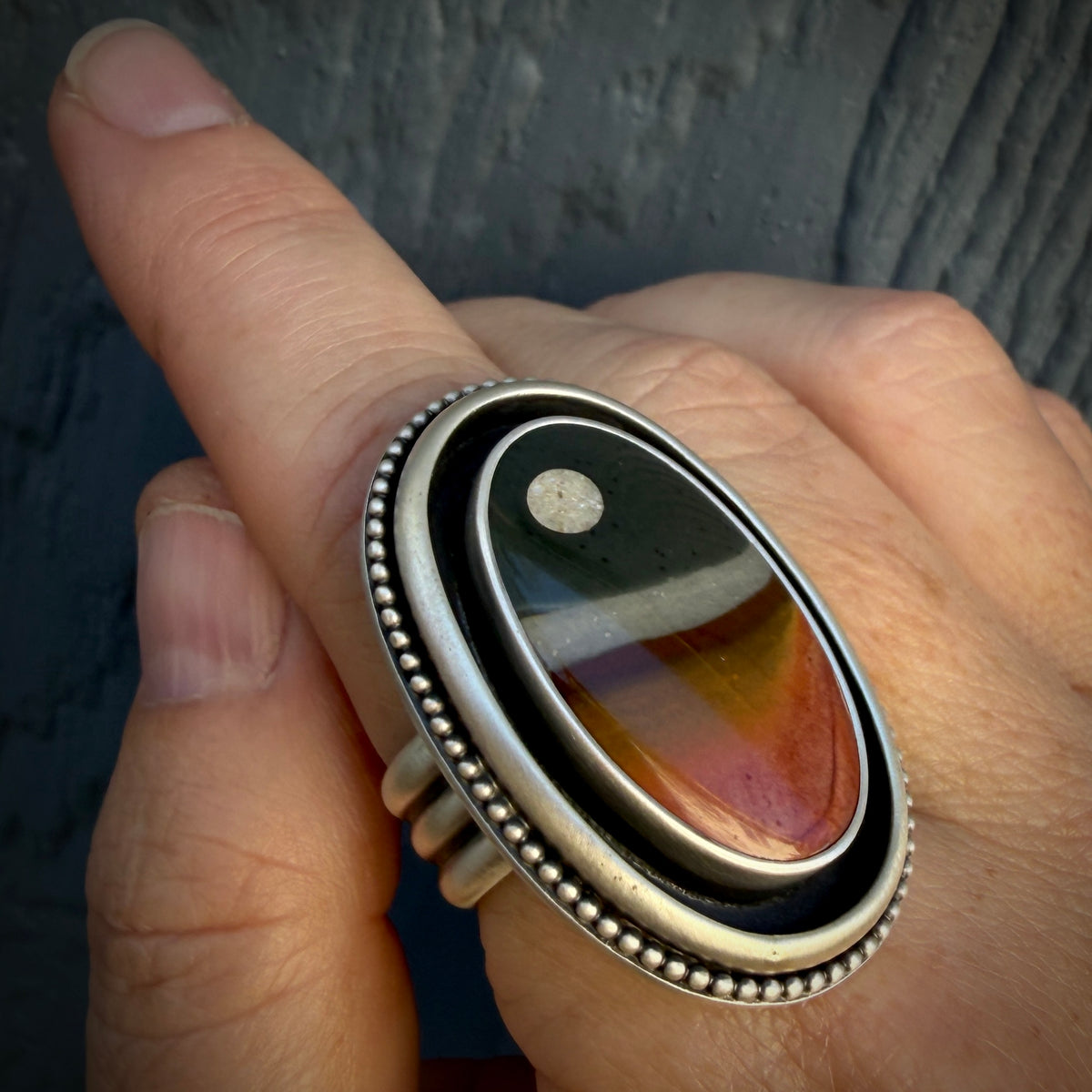 Polychrome Jasper Moonscape Shadowbox Ring Size 9.25