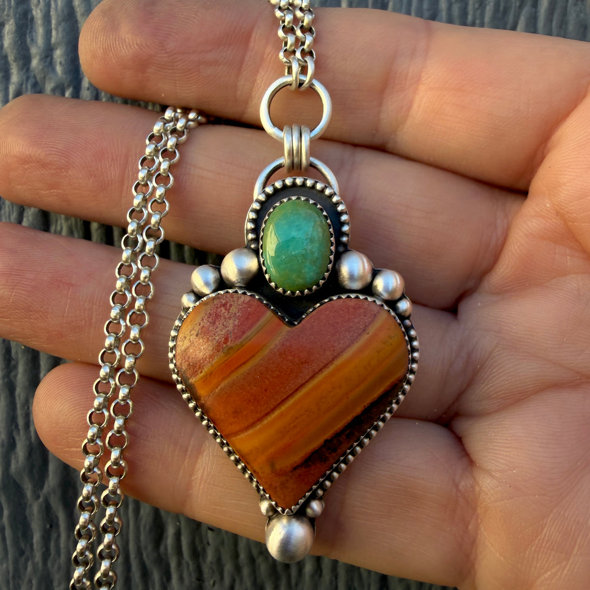 Polychrome Jasper and Lone Mountain Turquoise Heart Necklace