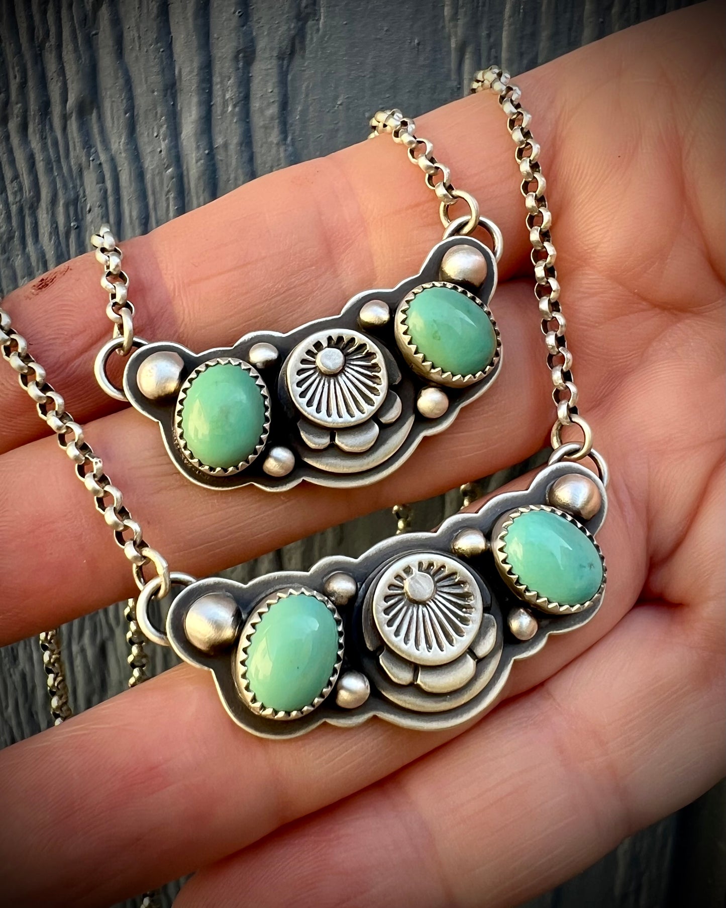 Sleeping Beauty Turquoise Hand Stamped Collar Necklace- Star or Sunburst-MADE TO ORDER