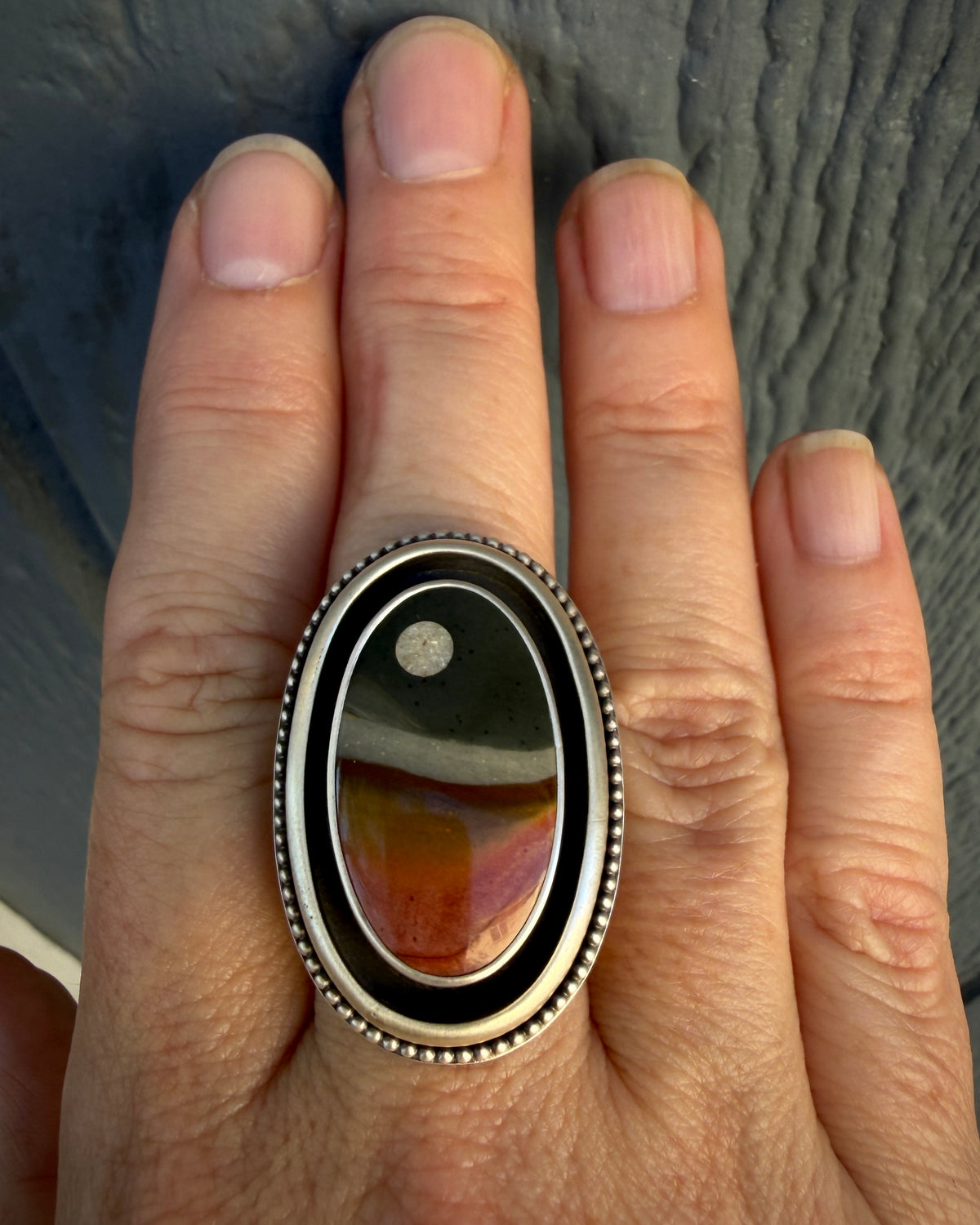 Polychrome Jasper Moonscape Shadowbox Ring Size 9.25