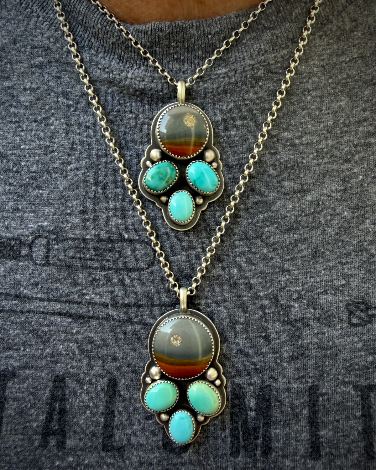 Polychrome Jasper Moonscape Necklace with Lone Mountain Turquoise