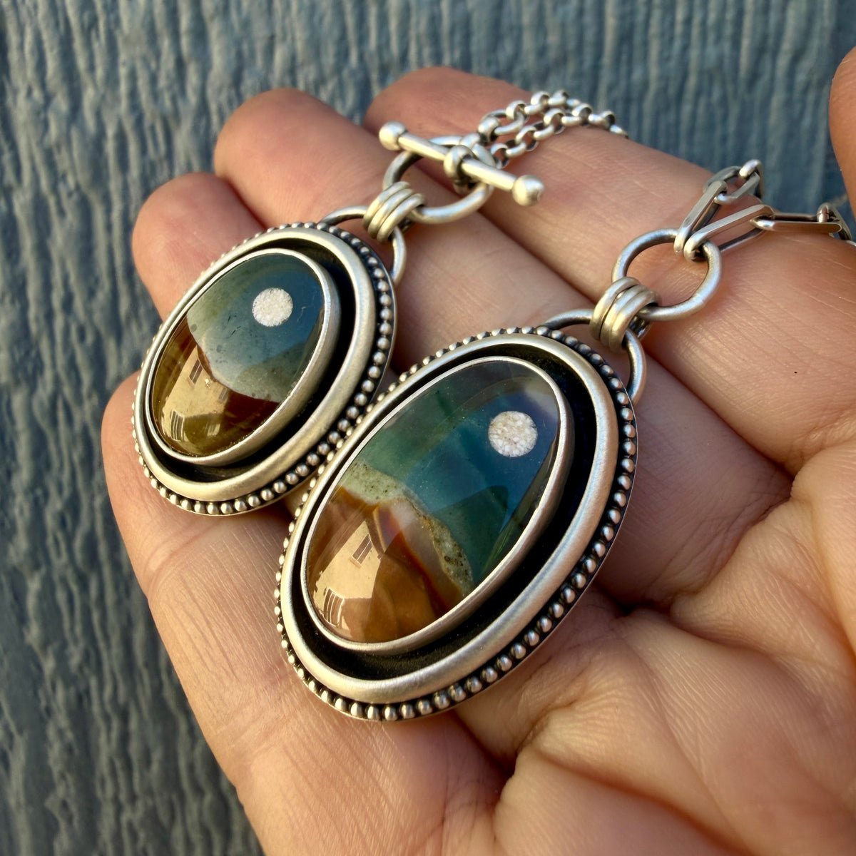 Polychrome Jasper Moonscape Shadowbox Necklace