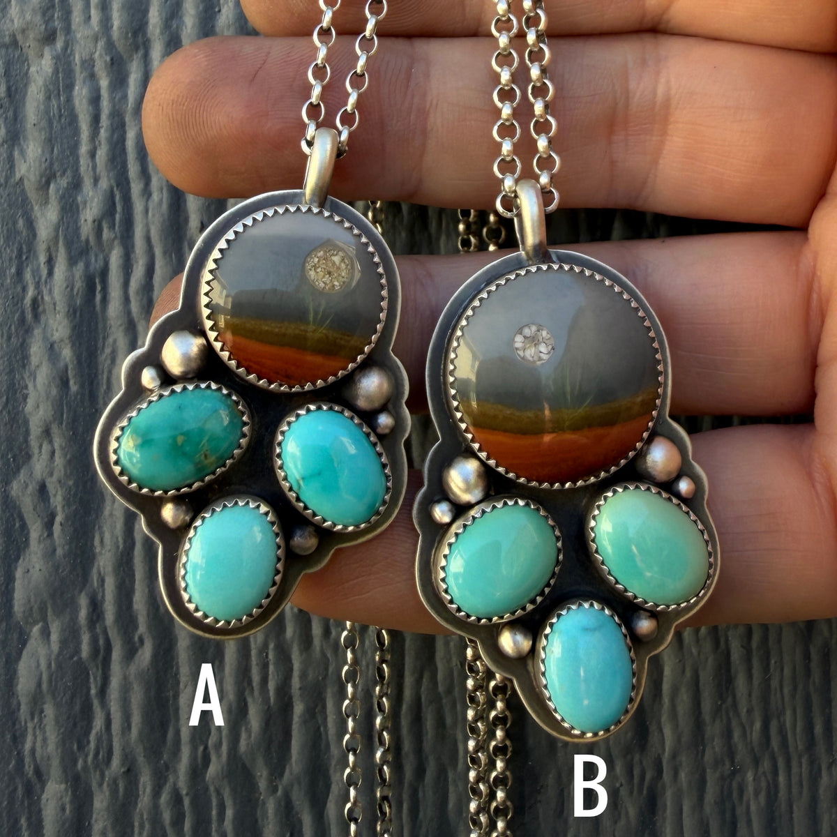 Polychrome Jasper Moonscape Necklace with Lone Mountain Turquoise