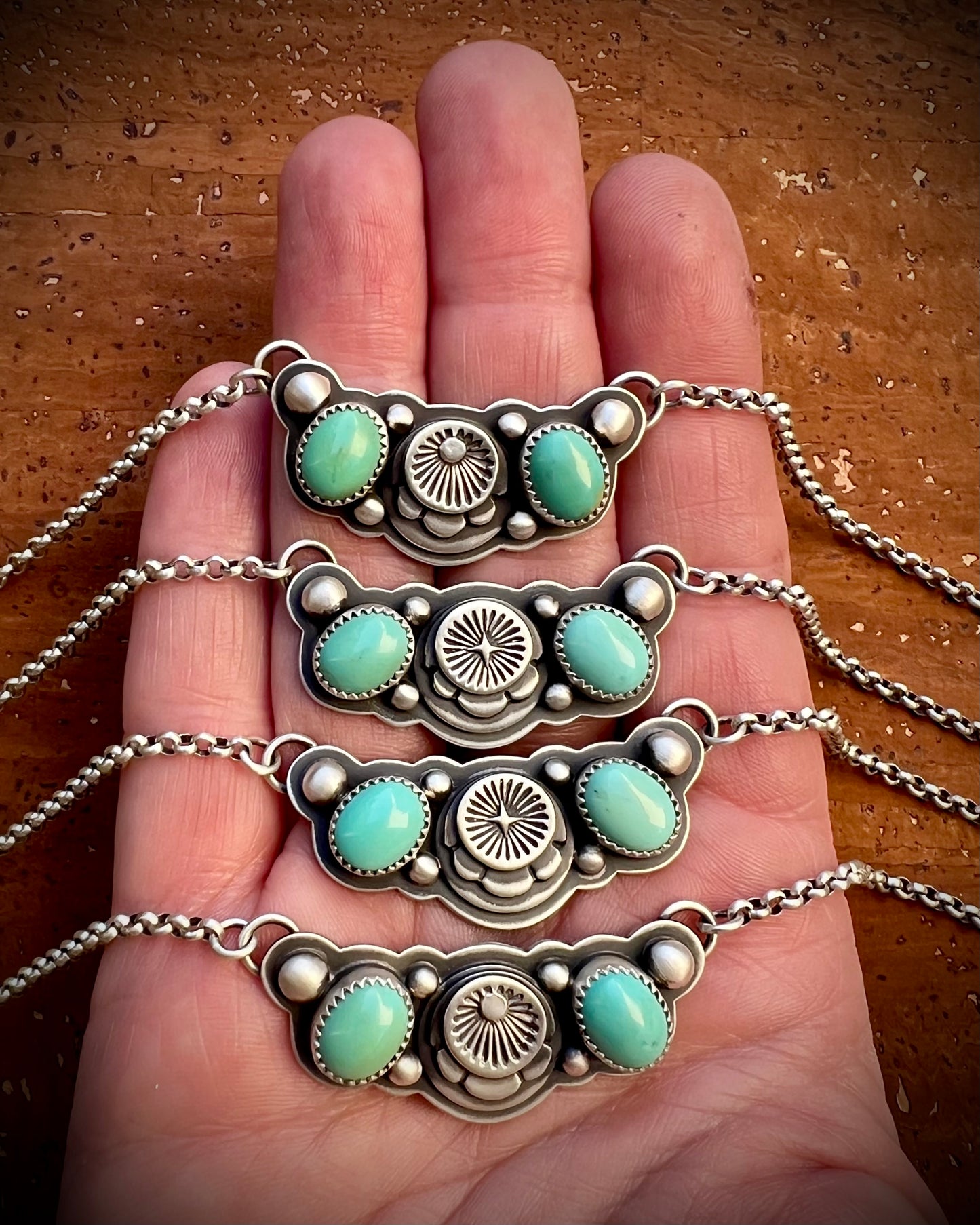 Sleeping Beauty Turquoise Hand Stamped Collar Necklace- Star or Sunburst-MADE TO ORDER