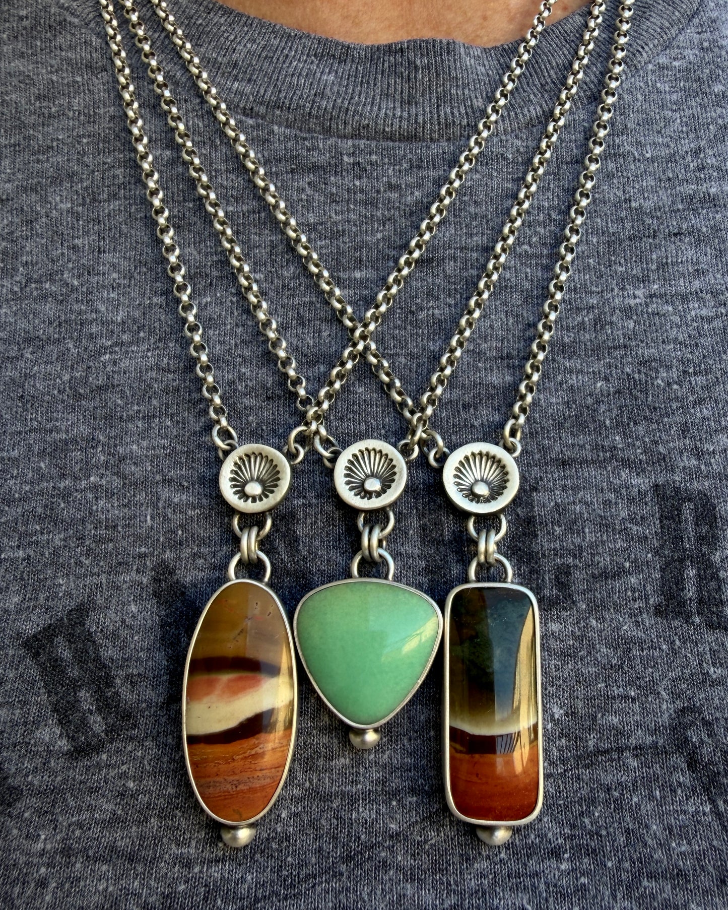 Hand Stamped Sunburst Drop Necklace-Sterling & Fine Silver