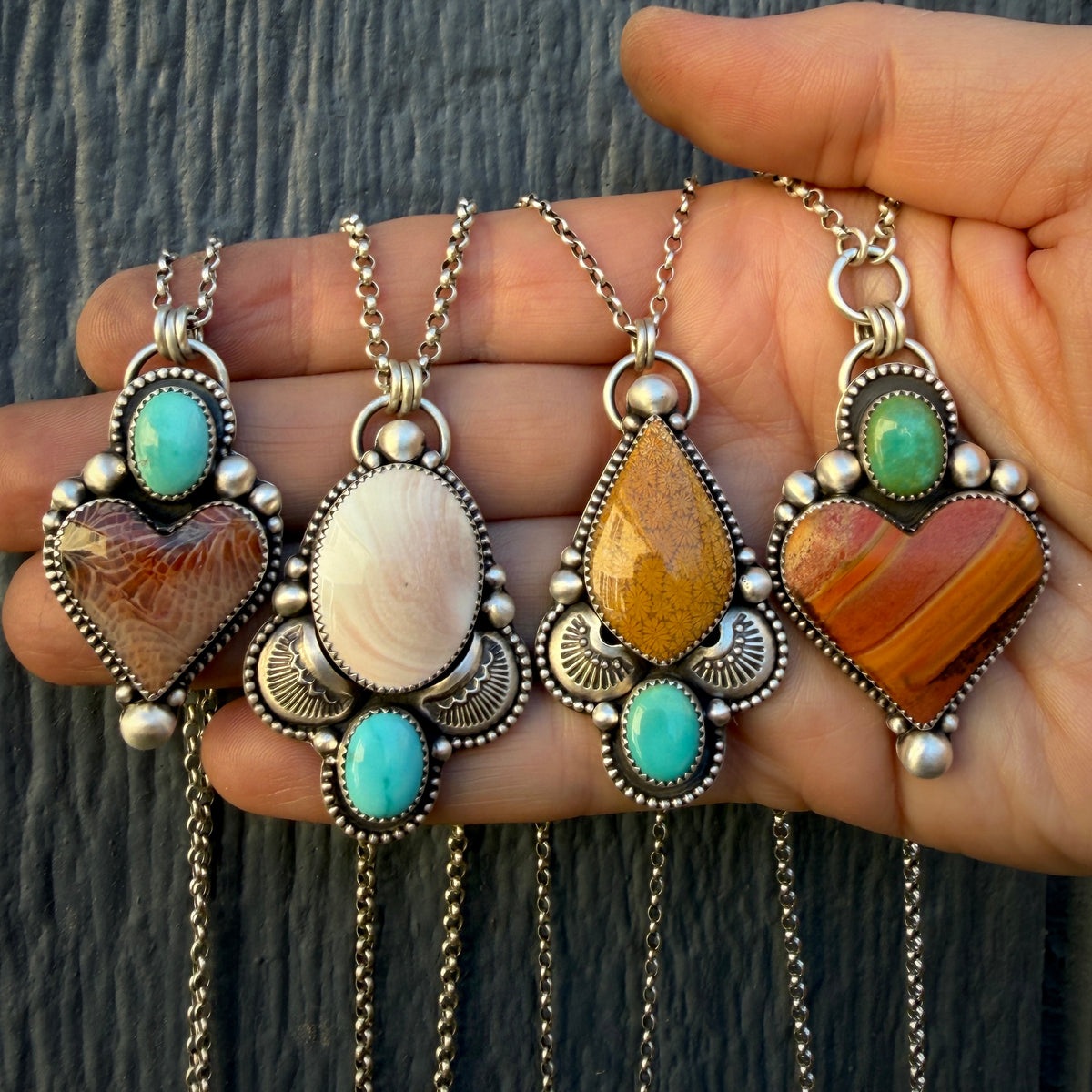 Fossilized Coral and Lone Mountain Turquoise Heart Necklace