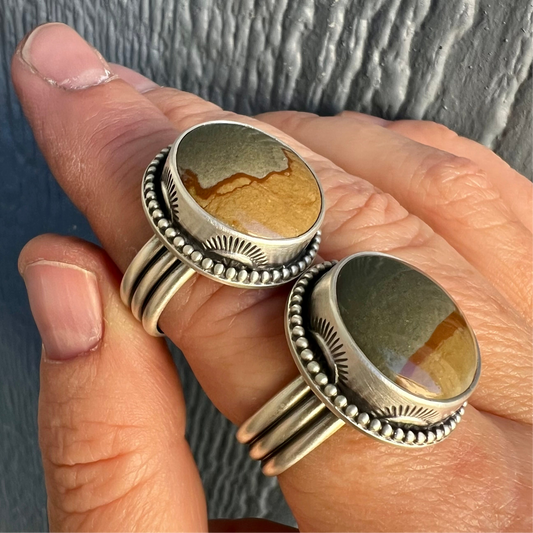 Picture Jasper Hand Stamped Rings — Fine & Sterling Silver, Handcrafted, Sizes 8.25 & 9-9.25