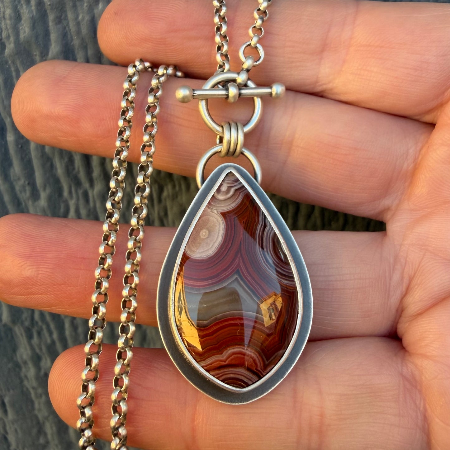 Laguna Lace Agate Sterling Silver Toggle Clasp Necklace