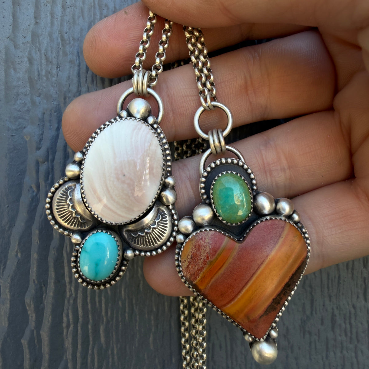 Shiva Shell and Lone Mountain Turquoise Hand Stamped Necklace