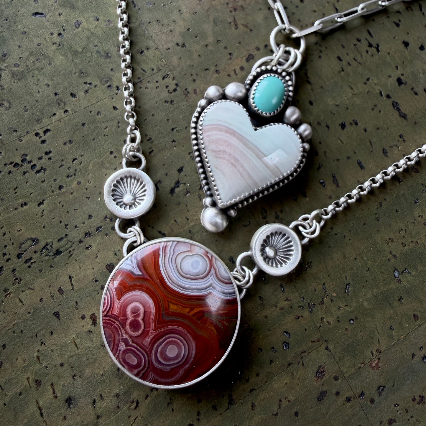 Laguna Lace Agate Hand Stamped Necklace-Sterling & Fine Silver