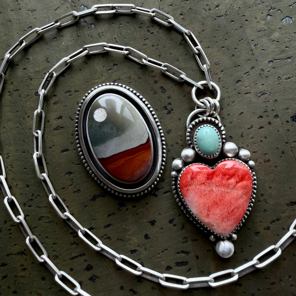 Made To Order: Polychrome Jasper Oval Shadowbox Moonscape Ring or Necklace