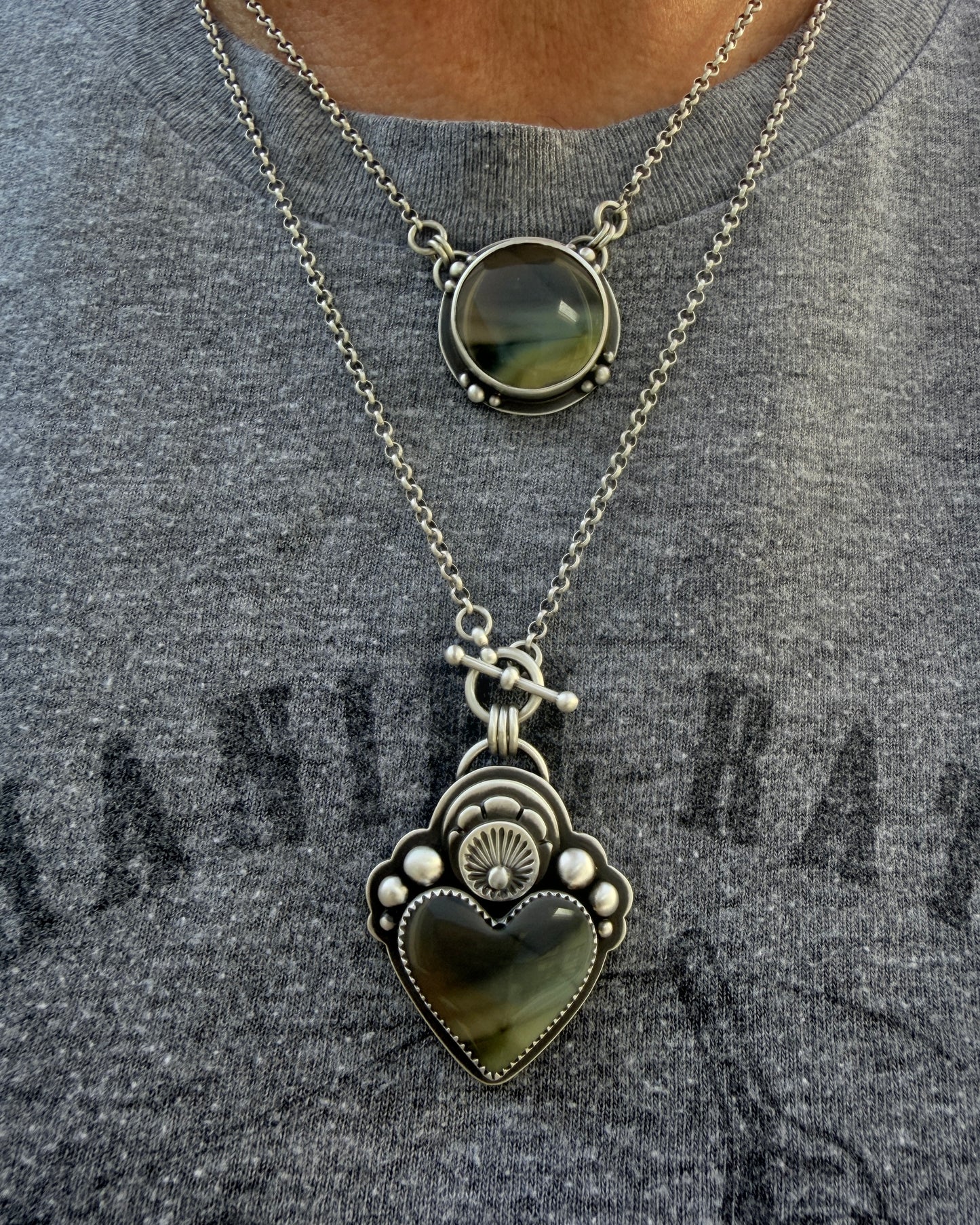 Imperial Jasper Sacred Heart Hand Stamped Toggle Necklace