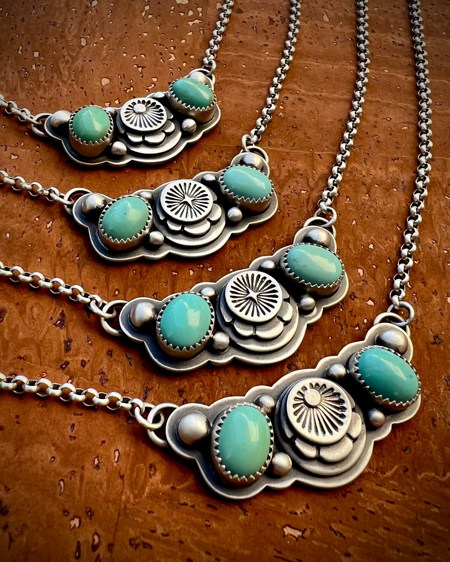 Sleeping Beauty Turquoise Hand Stamped Collar Necklace- Star or Sunburst-MADE TO ORDER