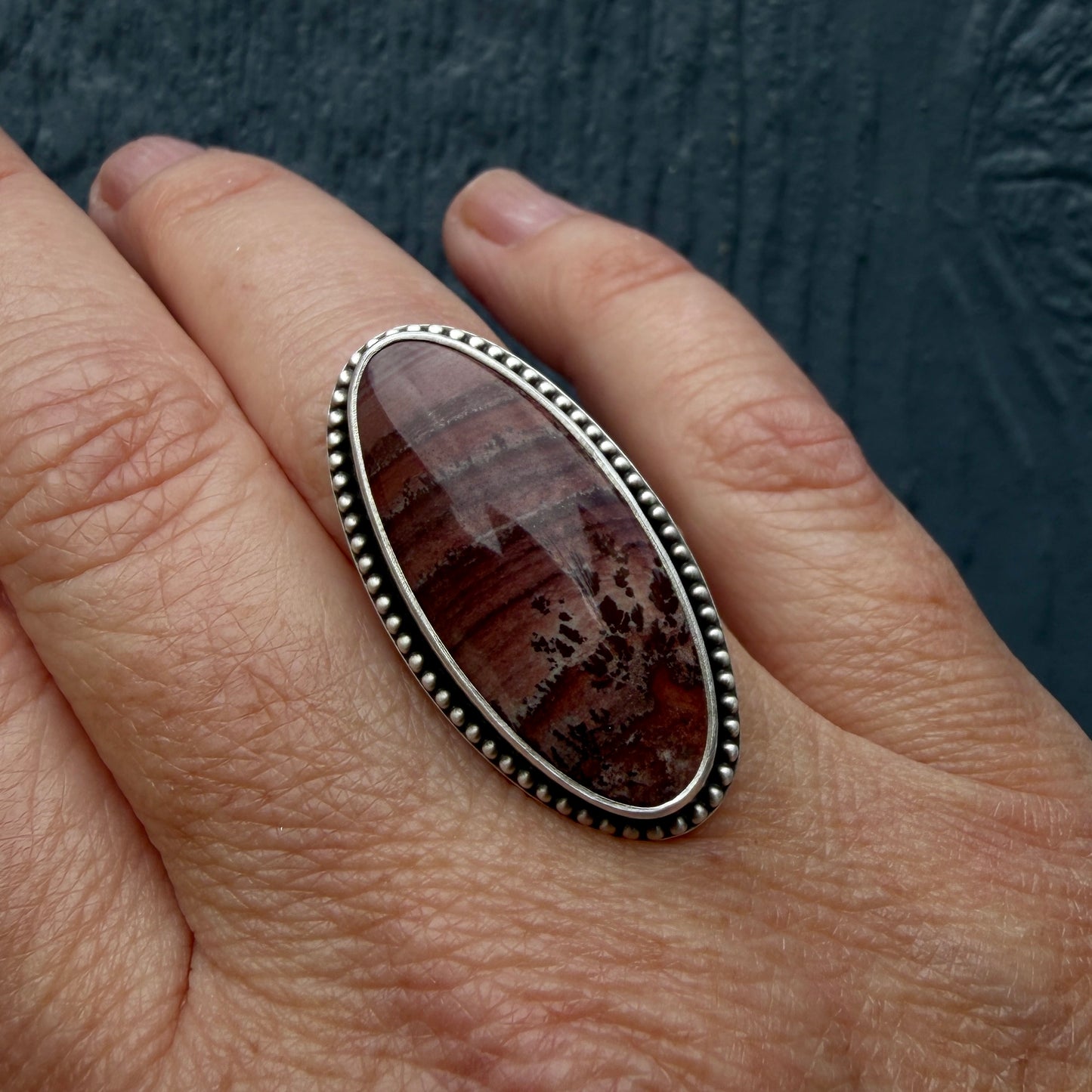 Mimbres Valley Apache Dendritic Rhyolite Handcrafted Ring Size 8