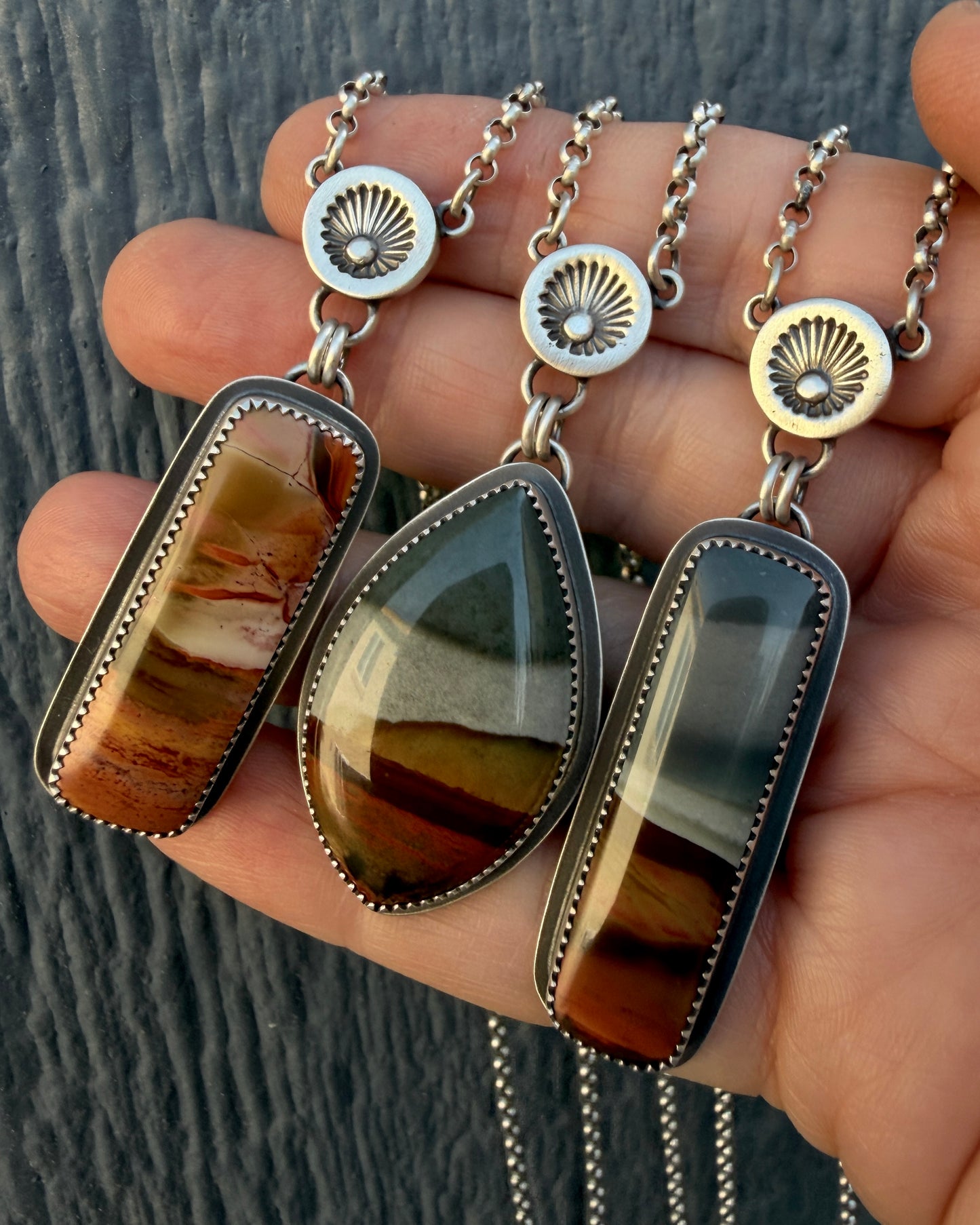 Polychrome Jasper Hand Stamped Sunburst Drop Necklace-Sterling & Fine Silver