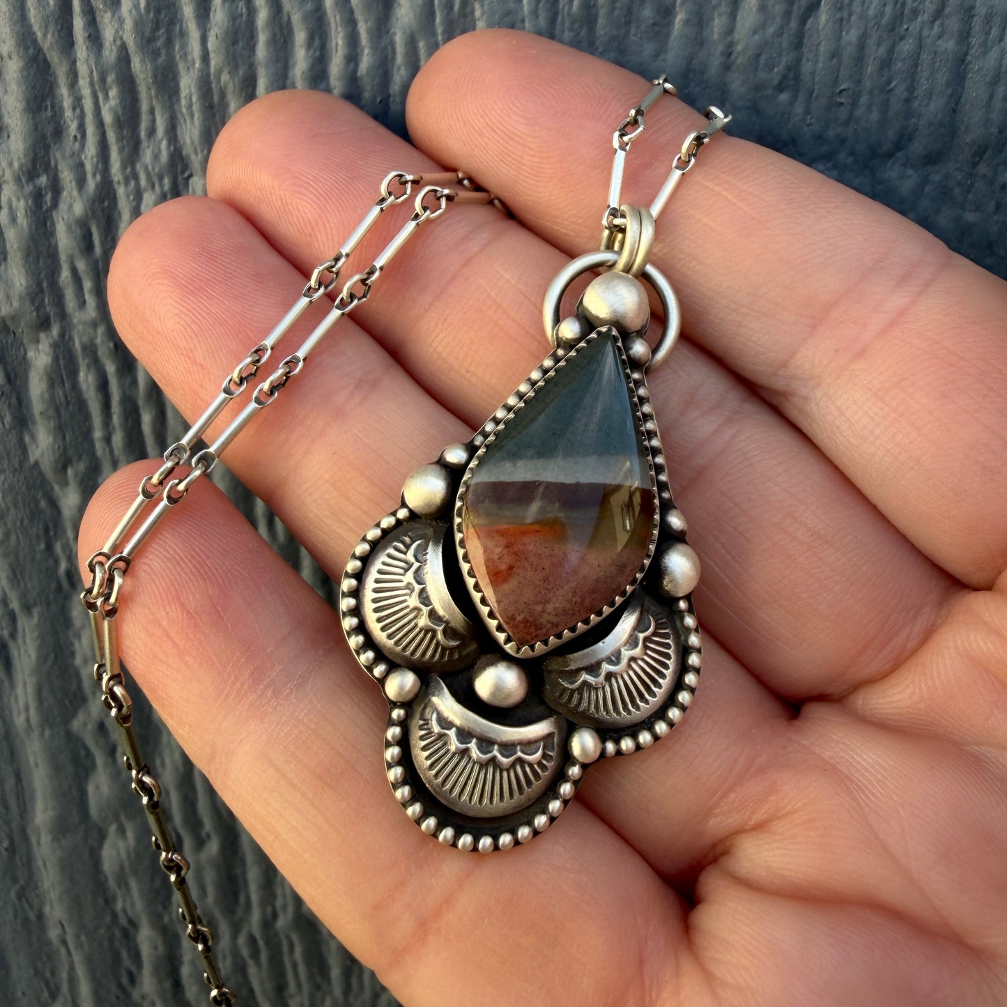 Polychrome Jasper Teardrop Necklace-Handcrafted Sterling & Fine Silver