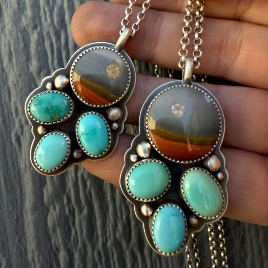 Polychrome Jasper Moonscape Necklace with Lone Mountain Turquoise