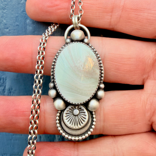 Shiva Shell Hand Stamped Oval Necklace – Handcrafted Sterling & Fine Silver