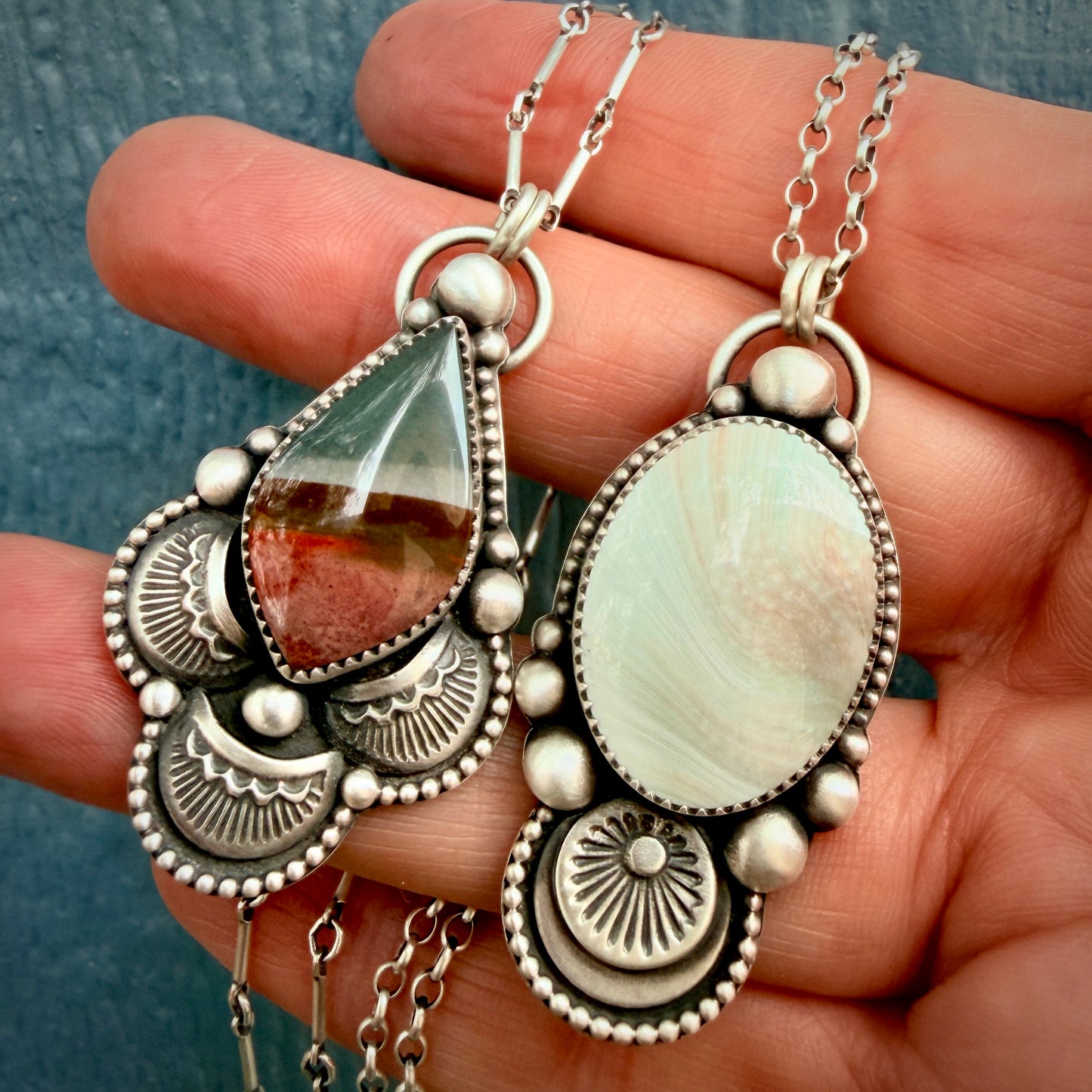 Shiva Shell Hand Stamped Oval Necklace – Handcrafted Sterling & Fine Silver
