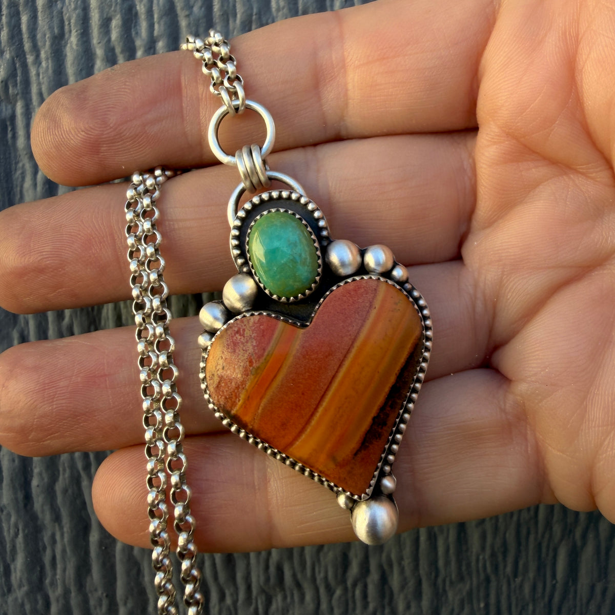 Polychrome Jasper and Lone Mountain Turquoise Heart Necklace