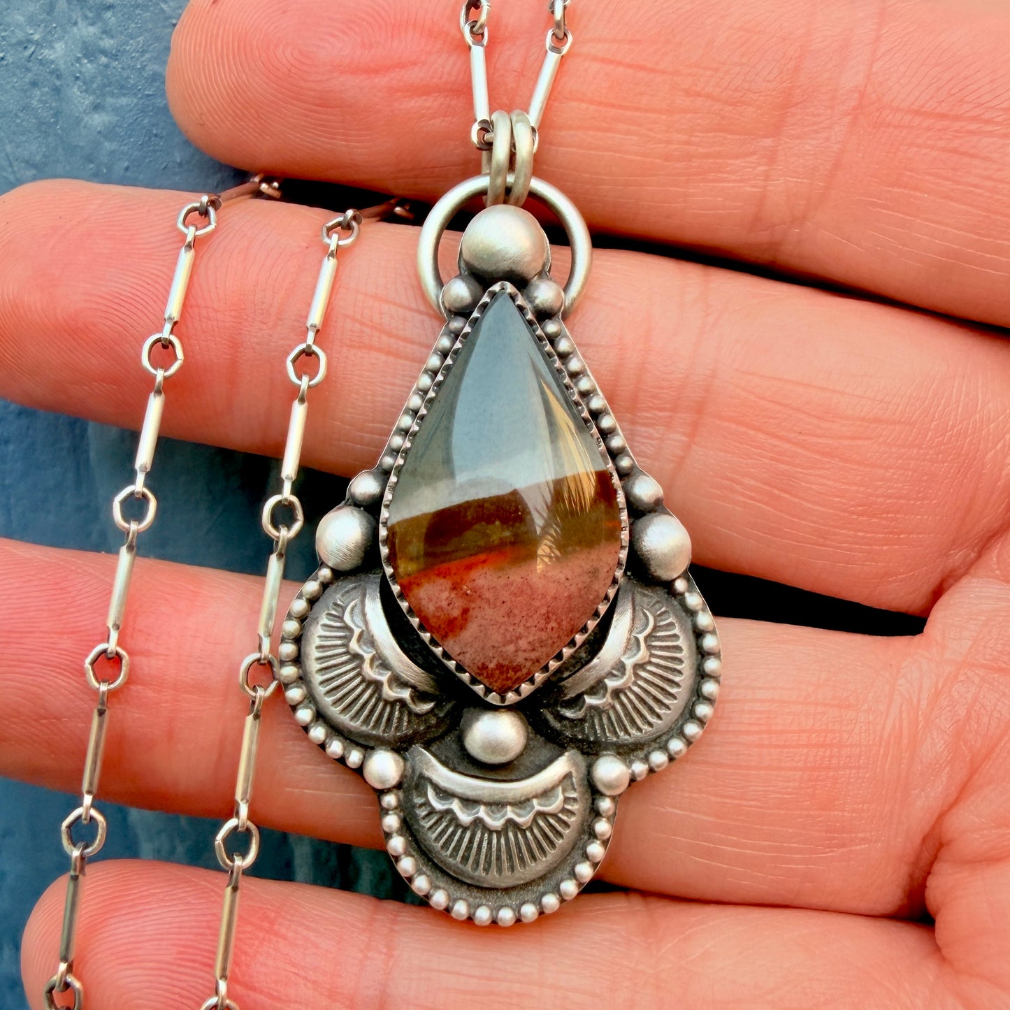 Polychrome Jasper Teardrop Necklace-Handcrafted Sterling & Fine Silver