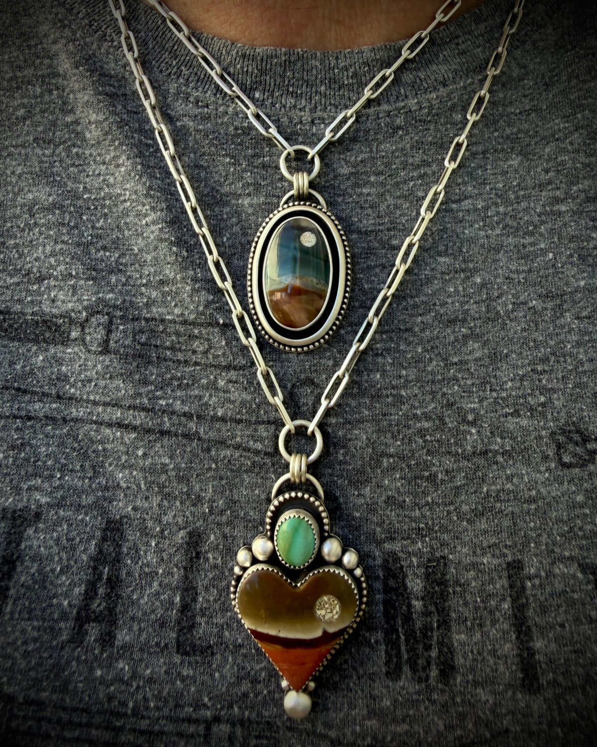Polychrome Jasper Moonscape Shadowbox Necklace