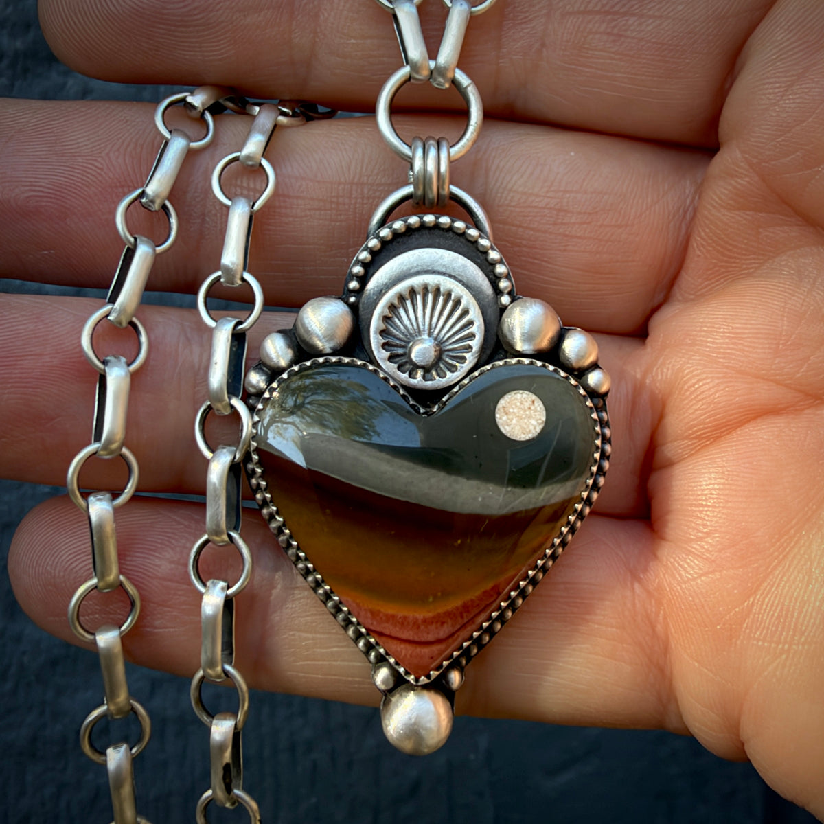 Polychrome Jasper Moonscape Hand Stamped Necklace