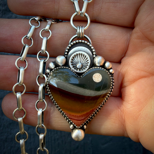 Polychrome Jasper Moonscape Hand Stamped Necklace