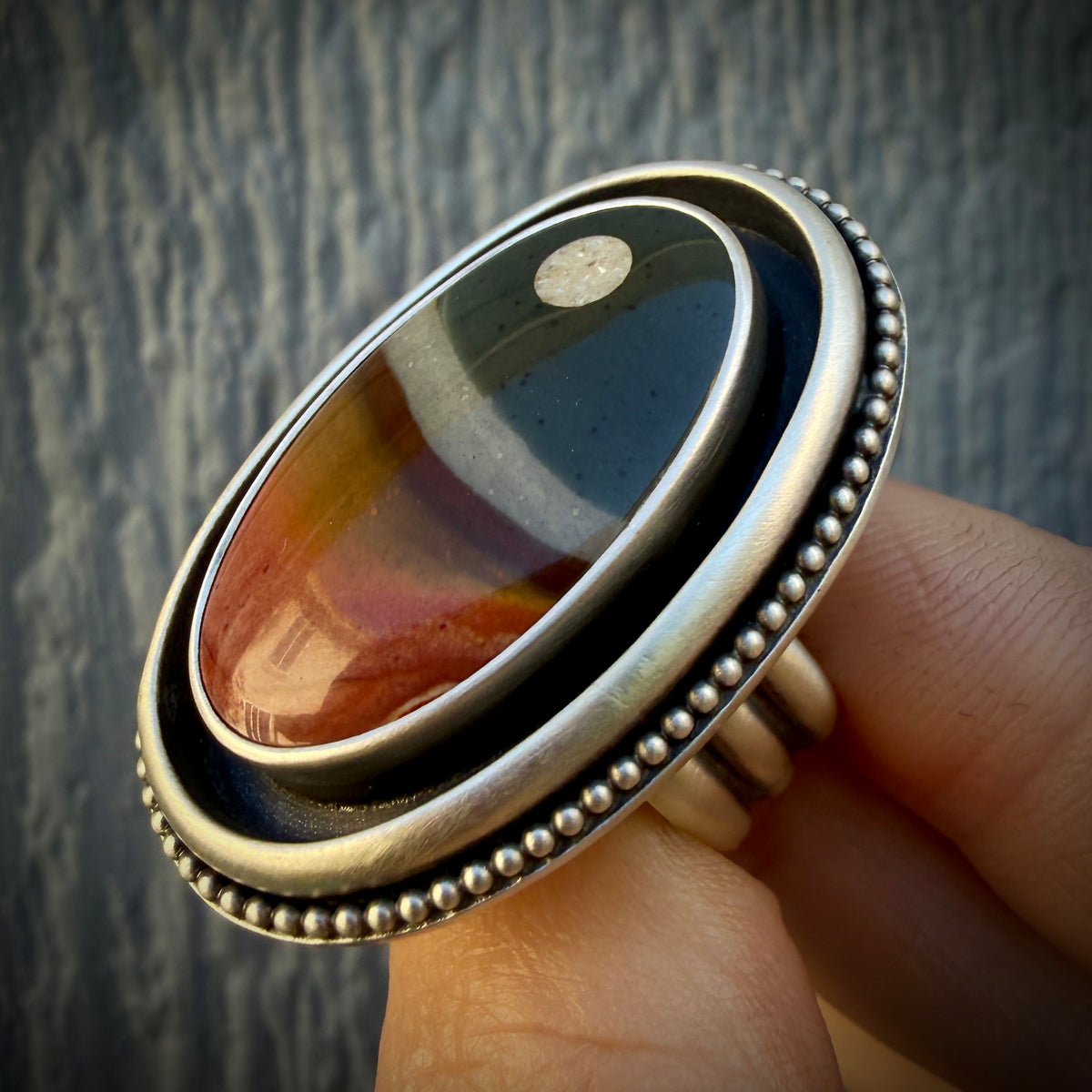 Polychrome Jasper Moonscape Shadowbox Ring Size 9.25