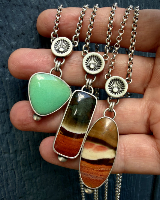 Hand Stamped Sunburst Drop Necklace-Sterling & Fine Silver
