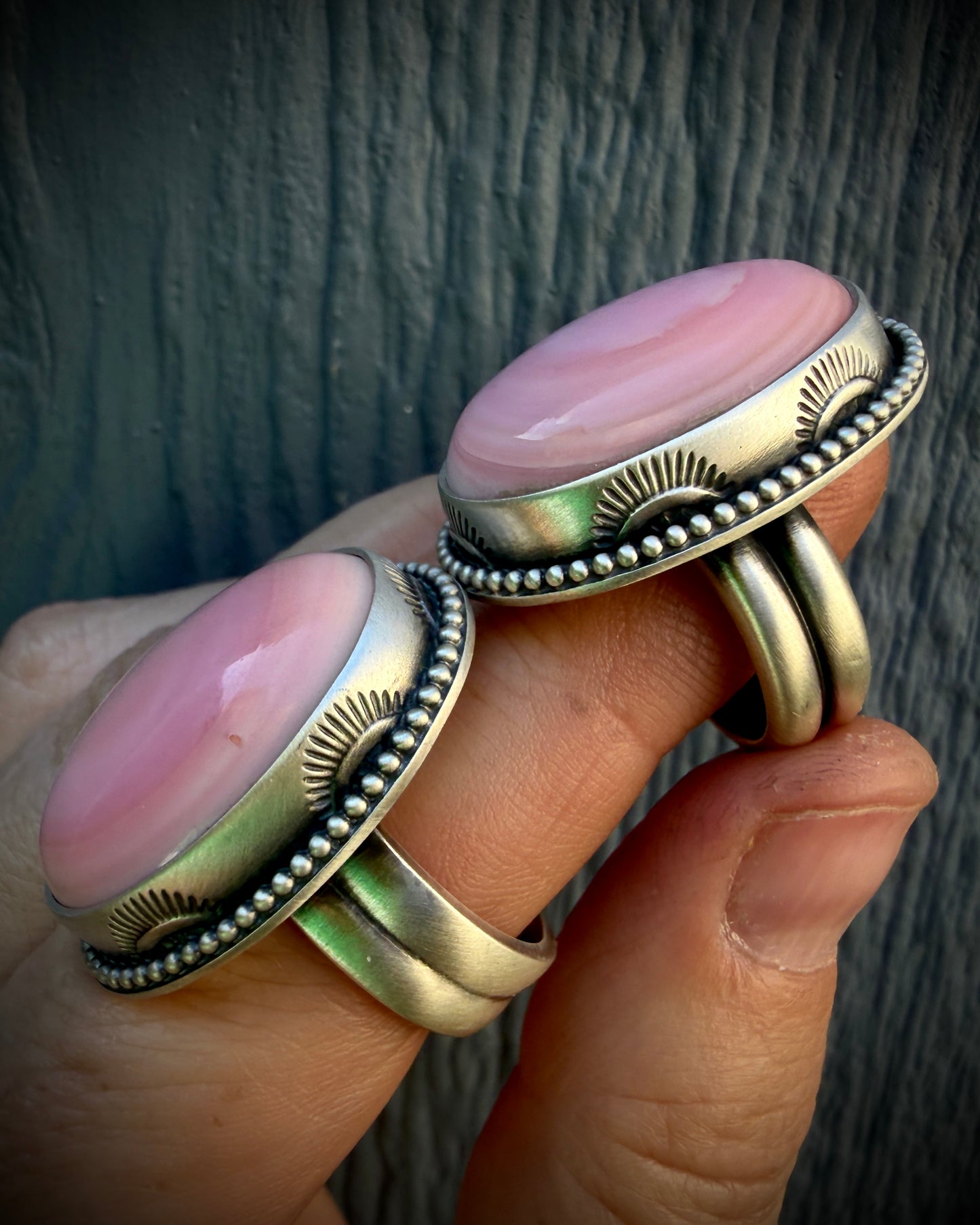 Hand Stamped Pink Queen Conch Shell Ring Size 8