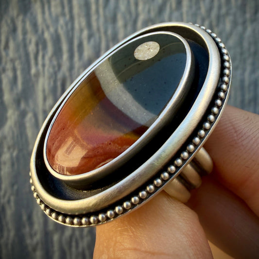 Polychrome Jasper Moonscape Shadowbox Ring Size 9.25